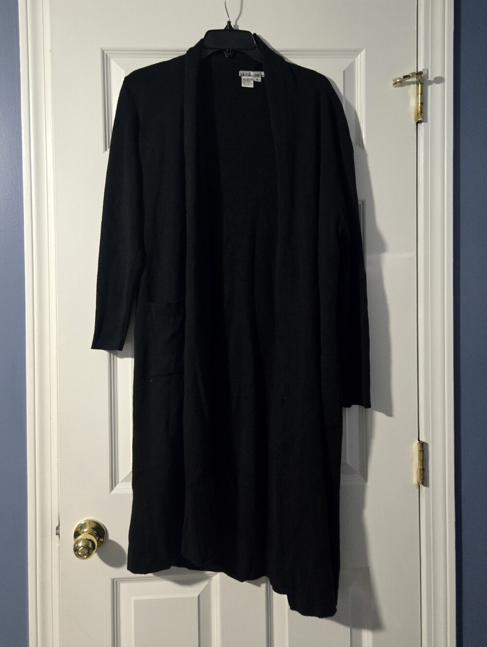 Long Open-Front Black Duster Cardigan